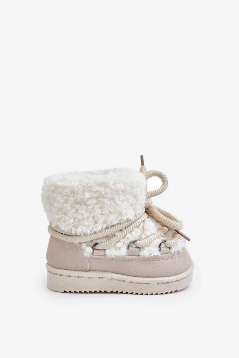 Ciepłe Botki Śniegowce Dziecięce Wiązane Beżowe Asija Dzieci Dziewczęce