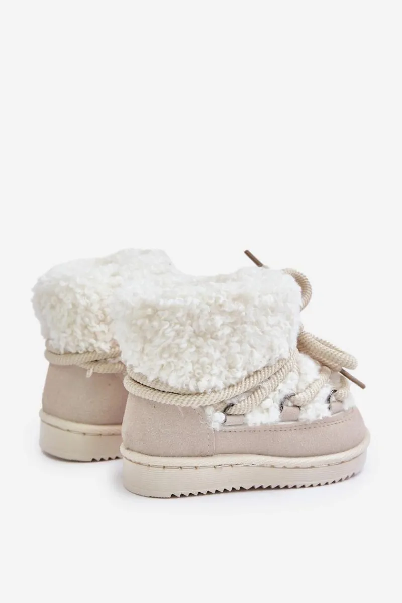 Ciepłe Botki Śniegowce Dziecięce Wiązane Beżowe Asija Dzieci Dziewczęce