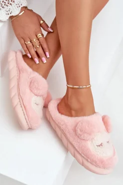 Sale Boto Ciepłe Futrzane Kapcie Damskie Różowe Jozelinetta Różowy