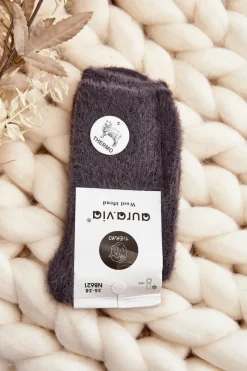 Skarpetki|Skarpetki>Aura.via Ciepłe Gładkie Skarpety Damskie Alpaka Ciemnoszare