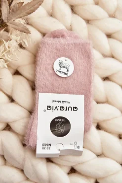 New Aura.via Ciepłe Gładkie Skarpety Damskie Alpaka Różowe