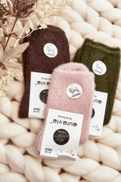 New Aura.via Ciepłe Gładkie Skarpety Damskie Alpaka Różowe