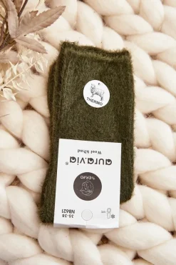 Online Ciepłe Gładkie Skarpety Damskie Alpaka Zielone Skarpetki|Skarpetki