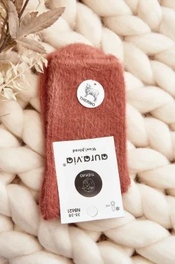 Ciepłe Gładkie Skarpety Damskie Alpaka Koralowe Skarpetki|Skarpetki