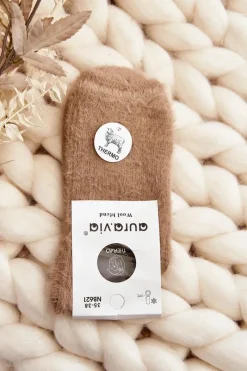 Skarpetki|Skarpetki>Aura.via Ciepłe Gładkie Skarpety Damskie Alpaka Beżowe