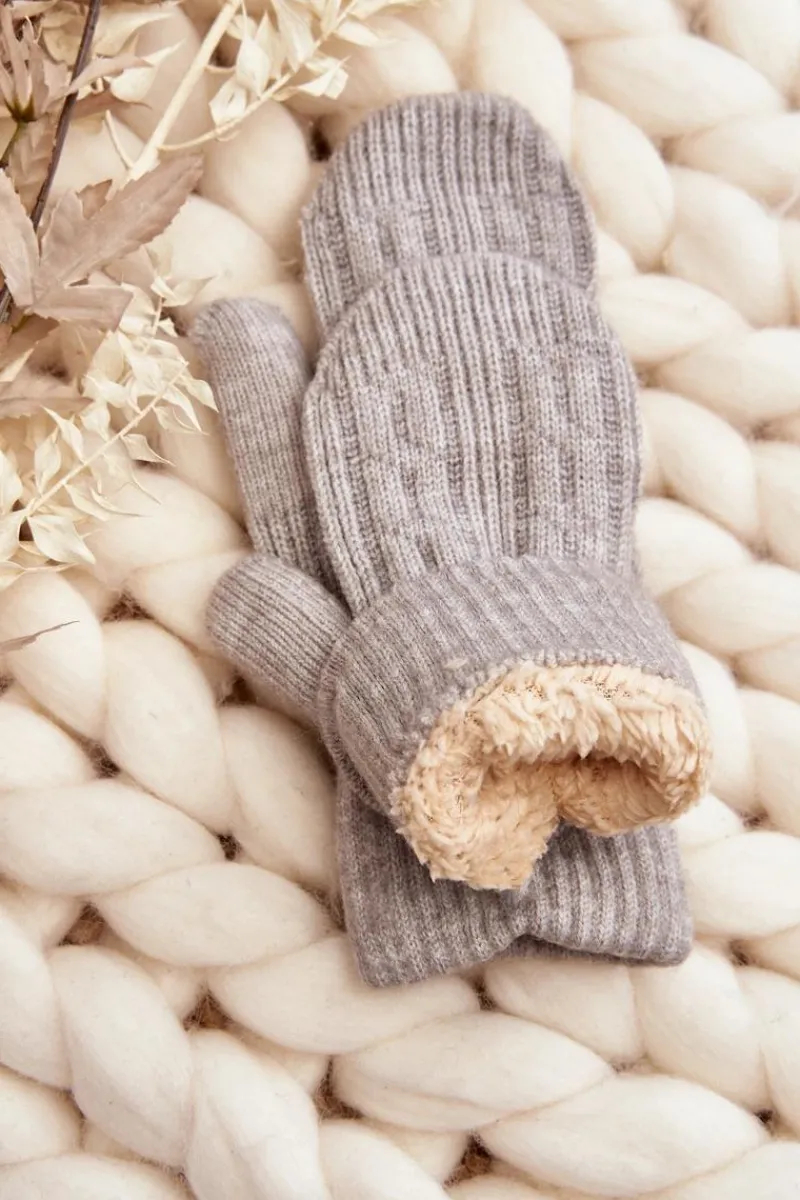 Hot Aura.via Ciepłe Rękawiczki Damskie Jednopalczaste Szare