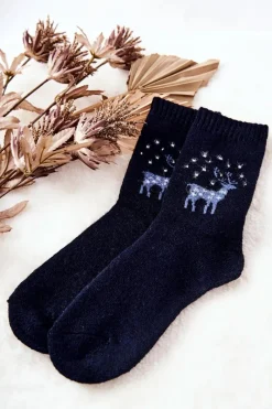 Skarpetki|Skarpetki>COSAS Ciepłe Skarpetki Z Reniferem Granatowe