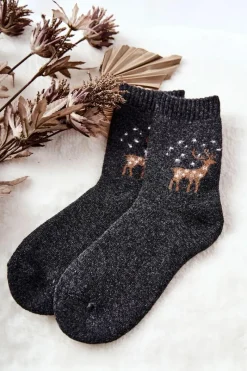 Skarpetki|Skarpetki>COSAS Ciepłe Skarpetki Z Reniferem Ciemnoszare