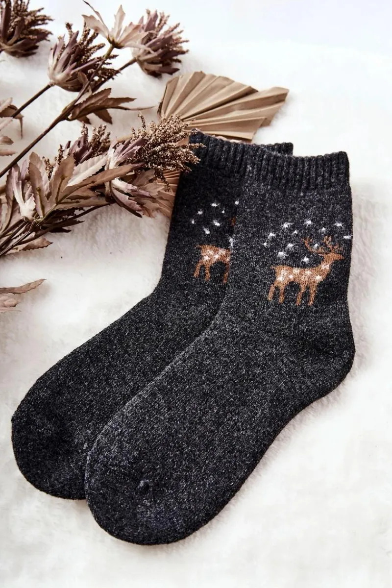 Skarpetki|Skarpetki>COSAS Ciepłe Skarpetki Z Reniferem Ciemnoszare