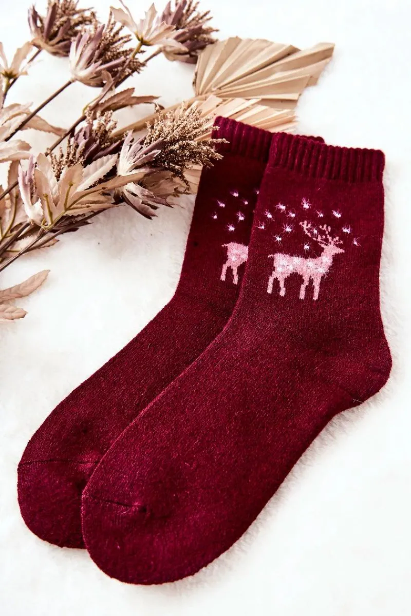 Skarpetki|Skarpetki>COSAS Ciepłe Skarpetki Z Reniferem Bordowe