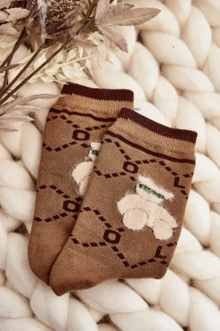 Clearance Aura.via Ciepłe Skarpety Bawełniane Z Misiem Brązowe Brązowy