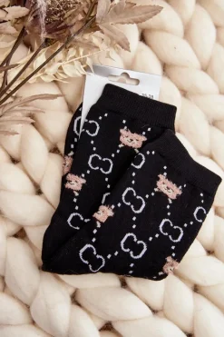 New Ciepłe Skarpety Bawełniane Z Misiami Czarne Skarpetki|Skarpetki