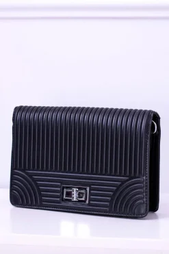 Torebki Klasyczne>Boto Czarna Damska Klasyczna Prążkowana Torebka