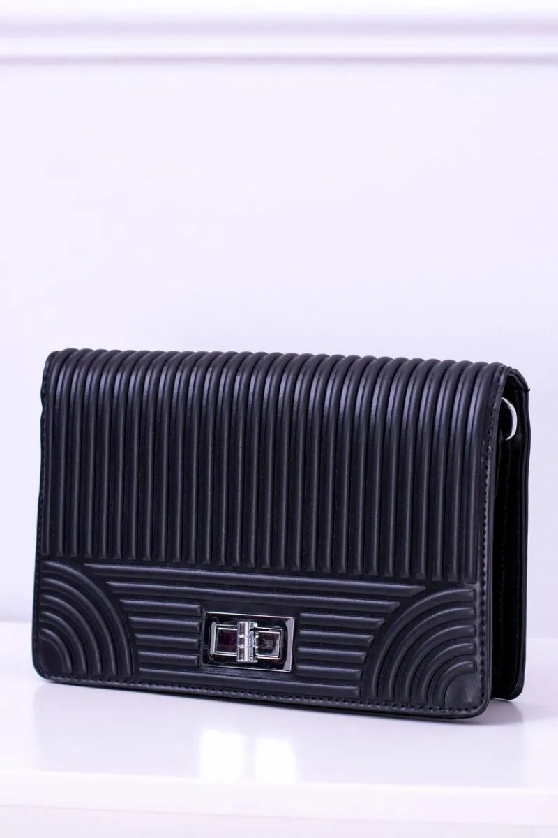 Torebki Klasyczne>Boto Czarna Damska Klasyczna Prążkowana Torebka