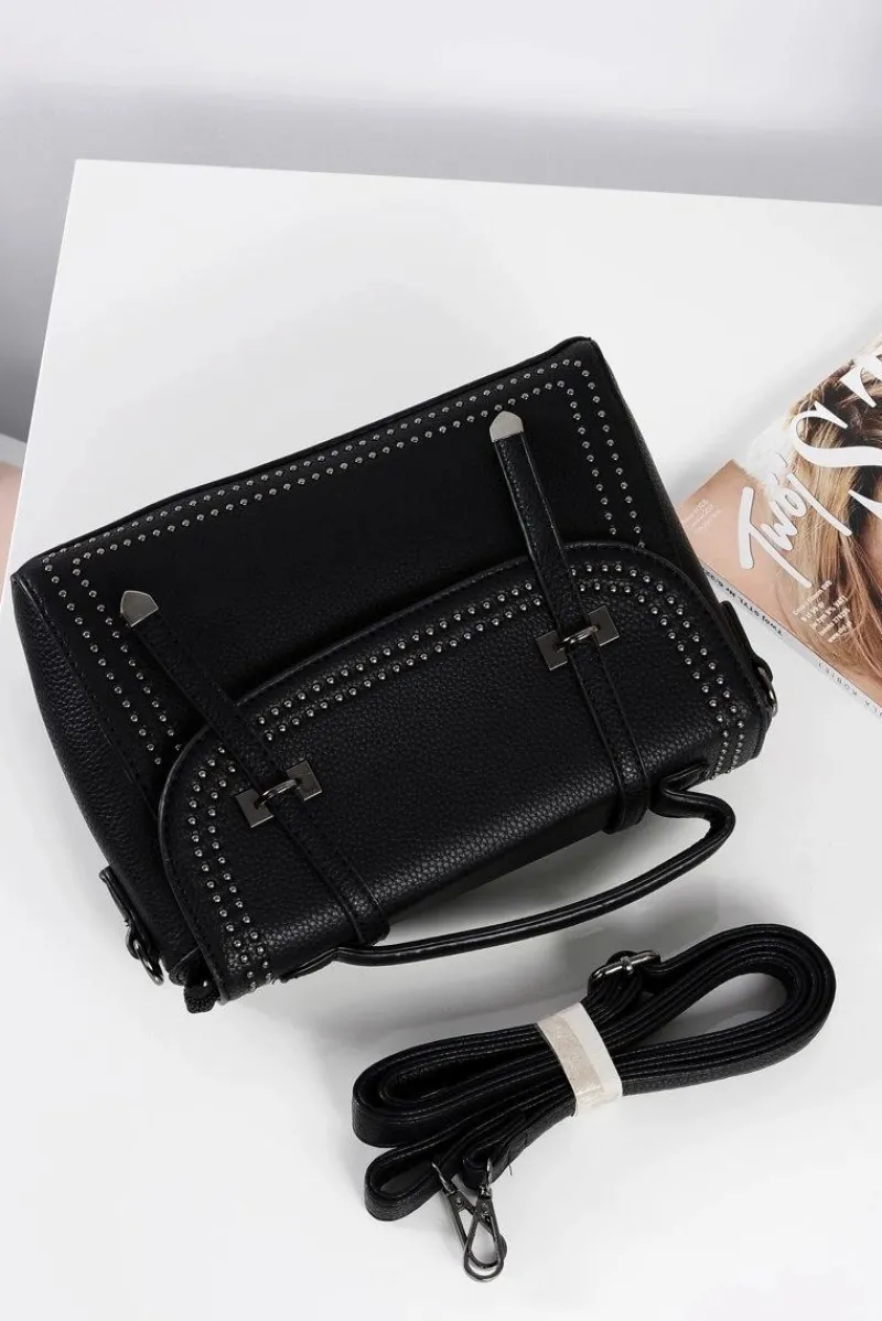 Torebki Kuferki>Boto Czarna Torebka Damska Listonoszka Kuferek Dżety