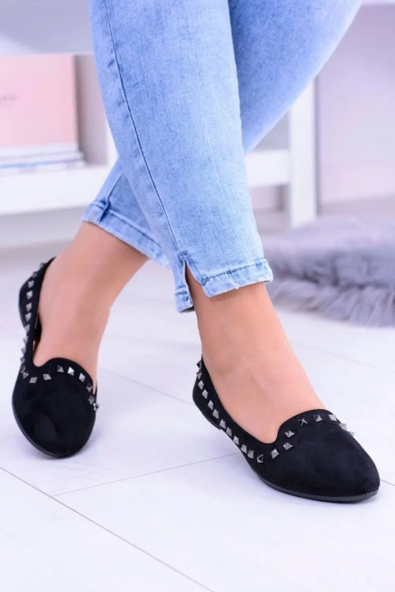 Discount Czarne Baleriny Lordsy z Ćwiekami Randal Damskie Baleriny Klasyczne