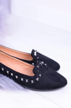 Discount Czarne Baleriny Lordsy z Ćwiekami Randal Damskie Baleriny Klasyczne