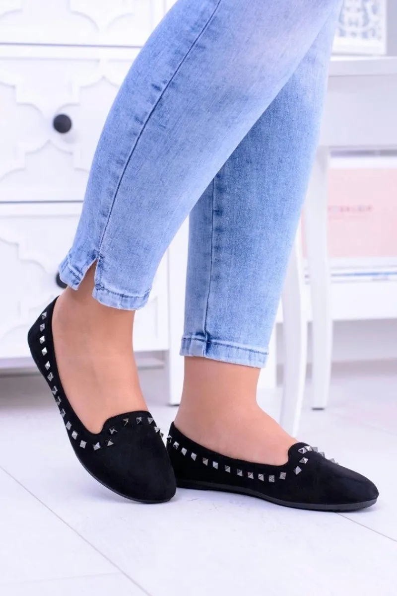 Discount Czarne Baleriny Lordsy z Ćwiekami Randal Damskie Baleriny Klasyczne