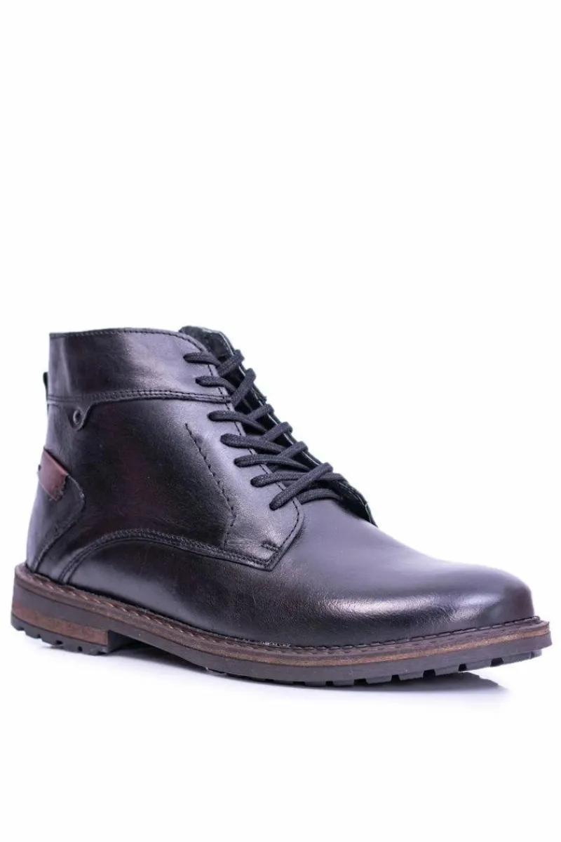 Discount Boto Czarne Botki Męskie Skórzane Ocieplane Trzewiki Devenor