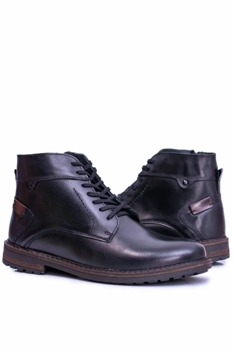 Discount Boto Czarne Botki Męskie Skórzane Ocieplane Trzewiki Devenor