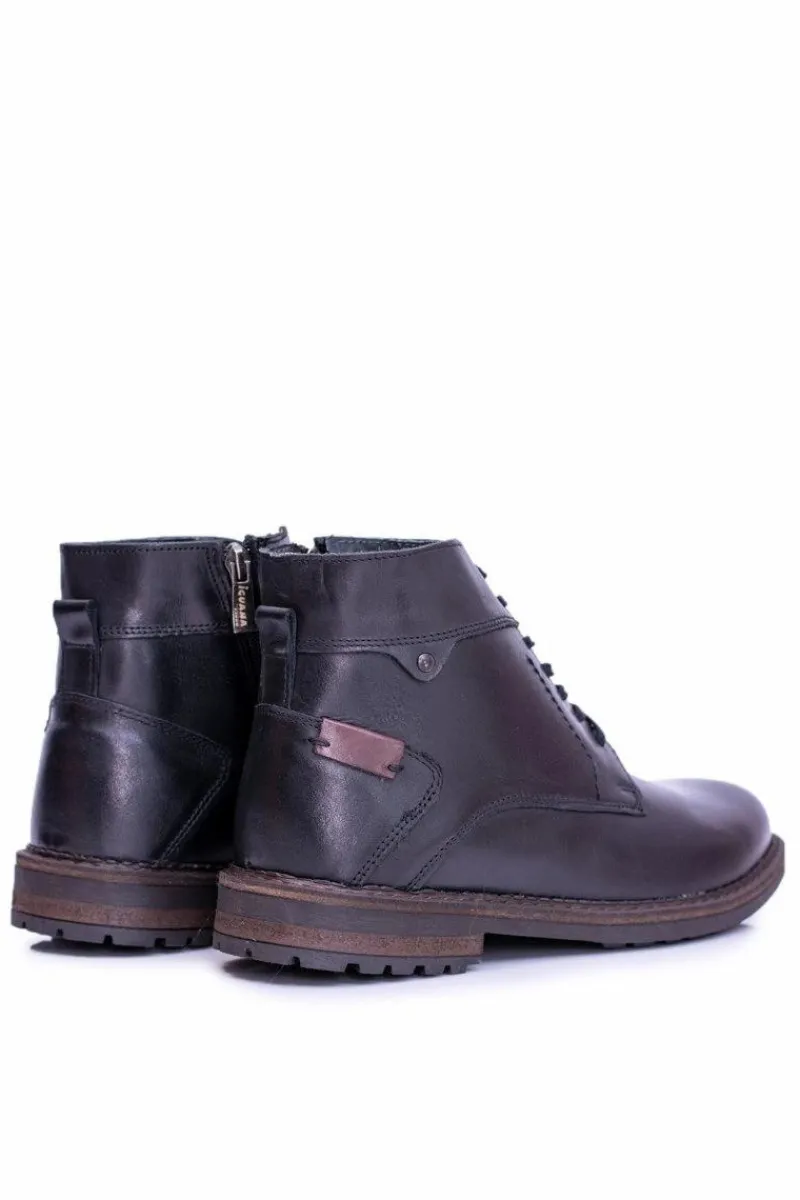 Discount Boto Czarne Botki Męskie Skórzane Ocieplane Trzewiki Devenor