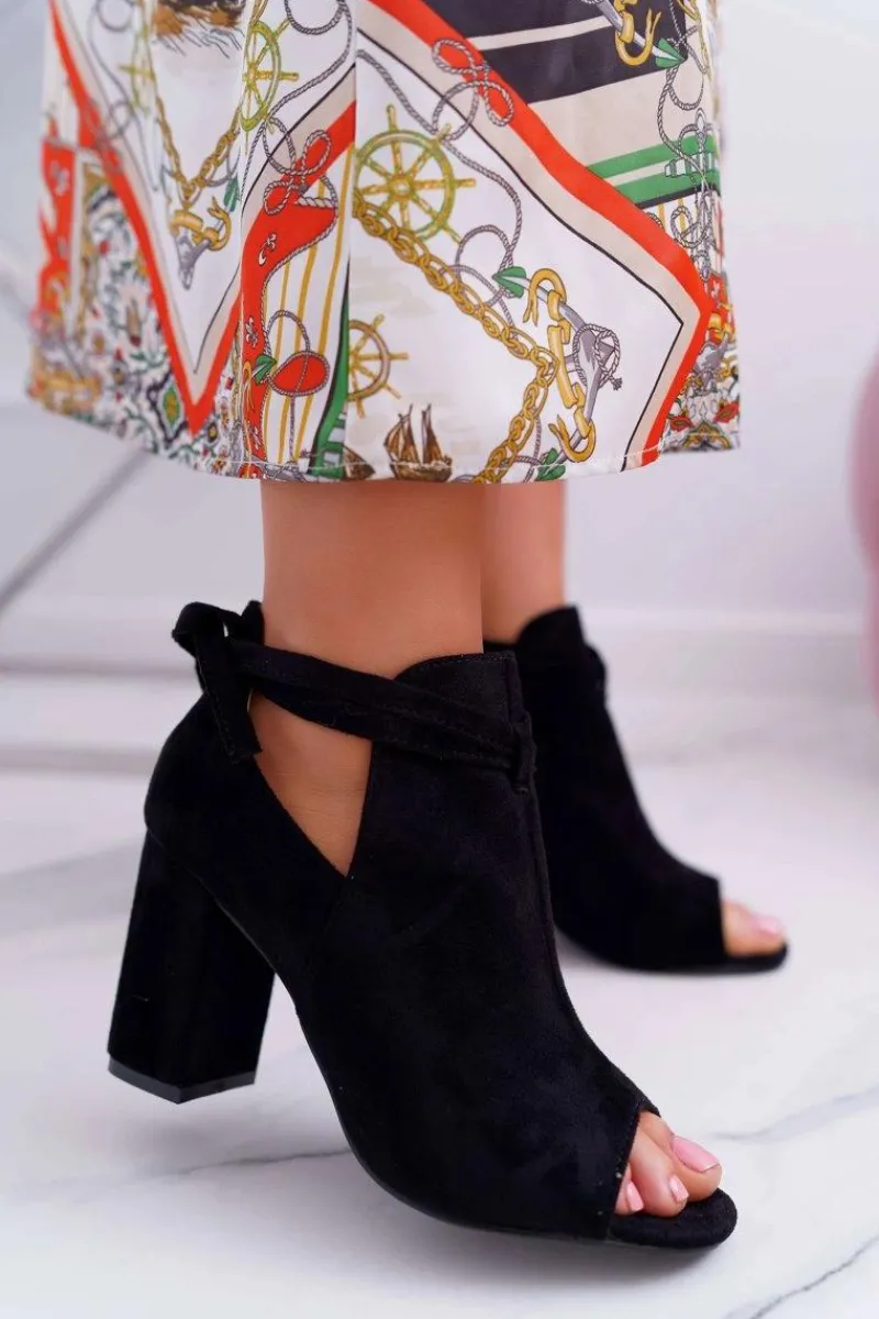 Hot Czarne Botki Sandały Na Słupku Odkryte Palce Grays Damskie Sandały Na Obcasie|Botki Sznurowane