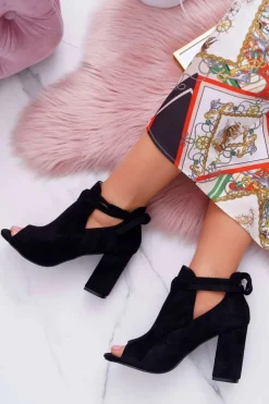 Hot Czarne Botki Sandały Na Słupku Odkryte Palce Grays Damskie Sandały Na Obcasie|Botki Sznurowane