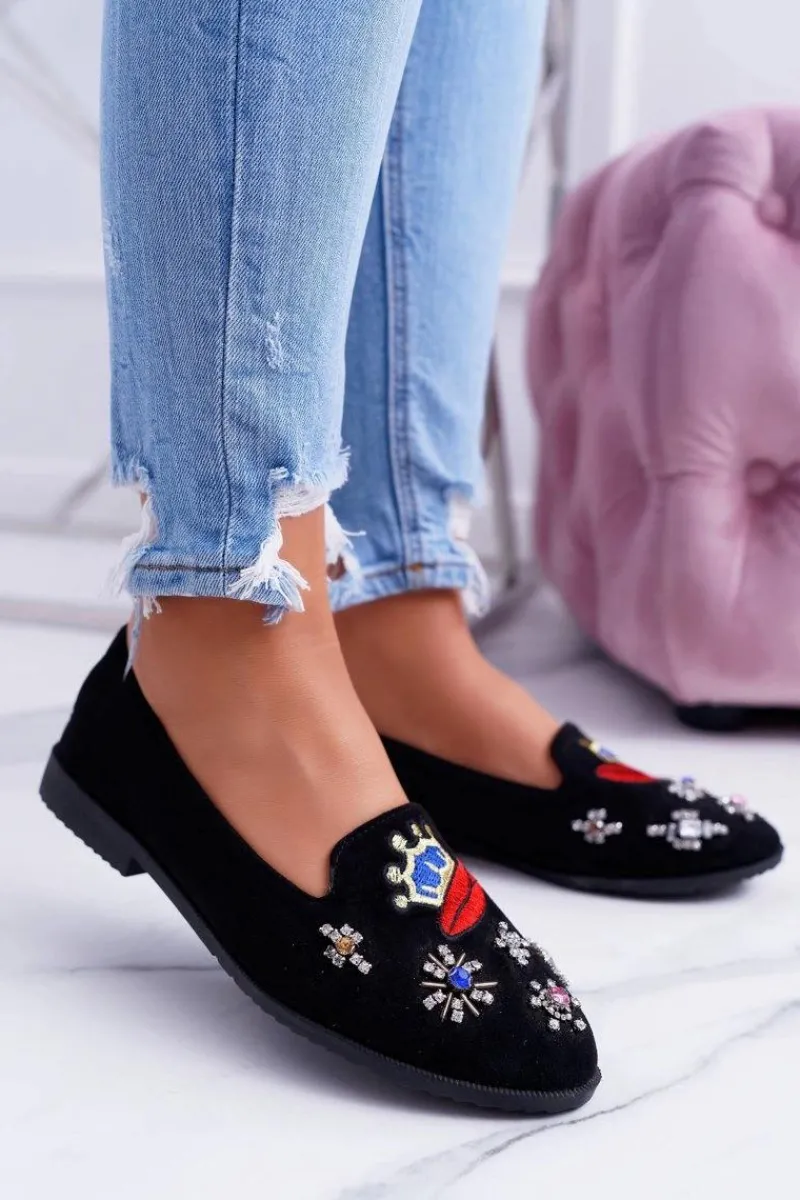 Discount Czarne Damskie Baleriny Naszywki Princess Damskie Baleriny Klasyczne