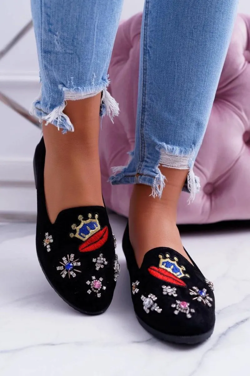 Discount Czarne Damskie Baleriny Naszywki Princess Damskie Baleriny Klasyczne