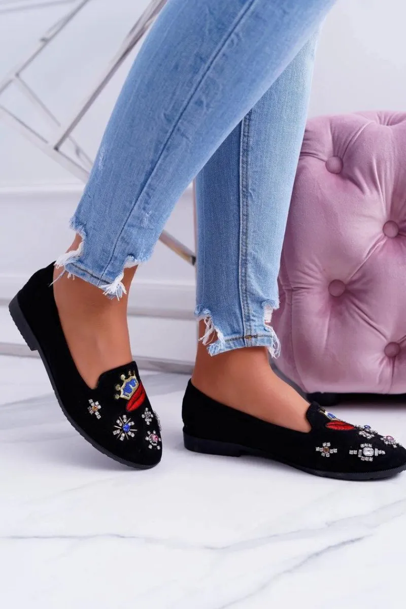 Discount Czarne Damskie Baleriny Naszywki Princess Damskie Baleriny Klasyczne