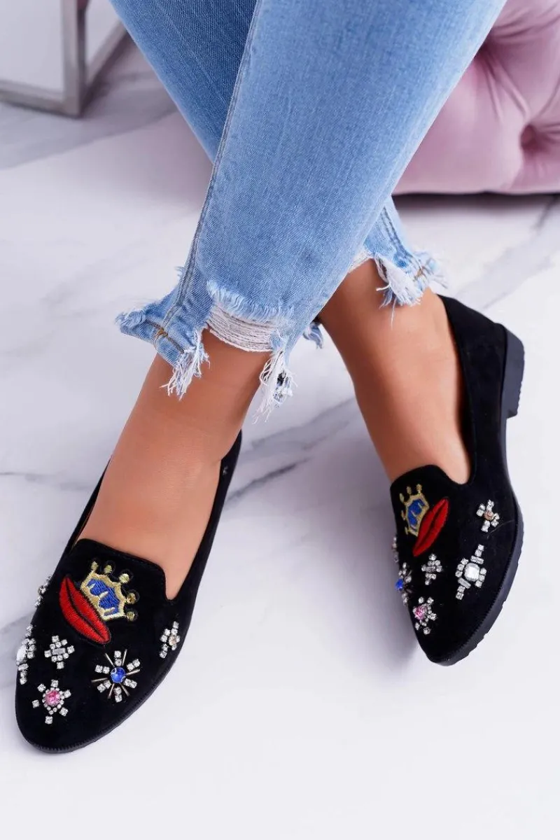 Discount Czarne Damskie Baleriny Naszywki Princess Damskie Baleriny Klasyczne