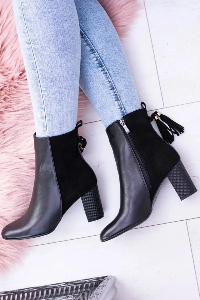 Sale Czarne Damskie Botki Na Słupku 1821 Damskie Botki Na Słupku|Botki Na Obcasie