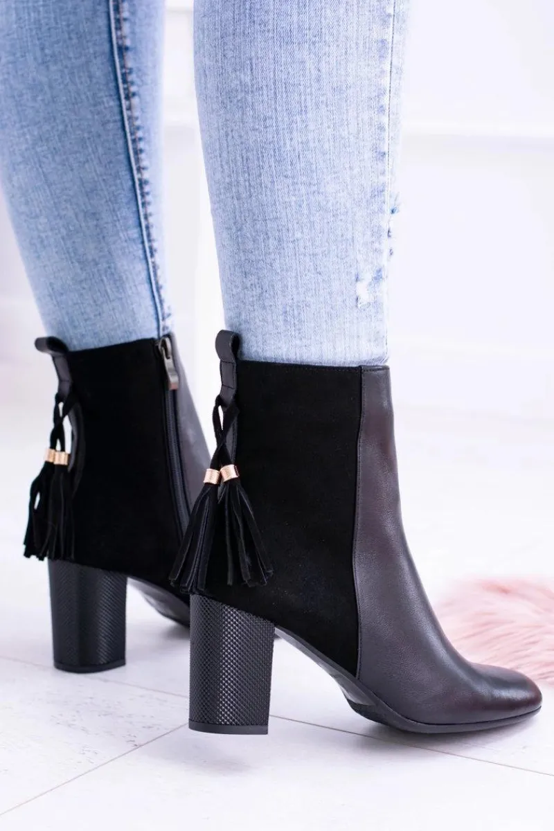 Sale Czarne Damskie Botki Na Słupku 1821 Damskie Botki Na Słupku|Botki Na Obcasie