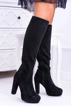 Kozaki Na Obcasie|Kozaki Zamszowe>Buty Sergio Leone Czarne Damskie Kozaki Zamszowe Na Platformie Sergio Leone KZ296