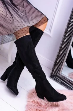 Kozaki Na Obcasie|Kozaki Zamszowe>Buty Sergio Leone Czarne Damskie Kozaki Zamszowe Sergio Leone KZ271