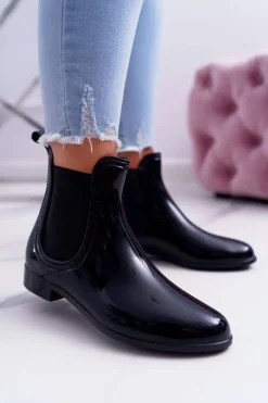 Kalosze Damskie>Boto Czarne Damskie Lakierowane Kalosze Sztyblety Mezado