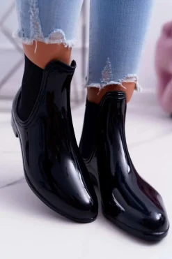 Kalosze Damskie>Boto Czarne Damskie Lakierowane Kalosze Sztyblety Mezado