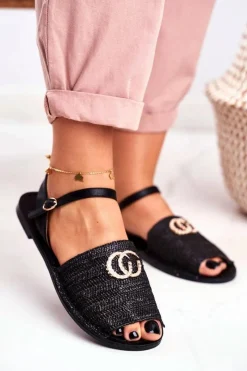 Discount Boto Czarne Damskie Płaskie Sandałki Lu Boo Plecione Felicia