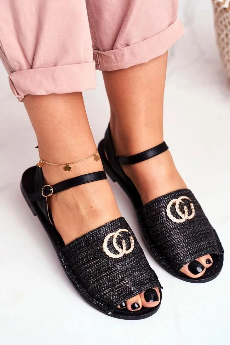 Discount Boto Czarne Damskie Płaskie Sandałki Lu Boo Plecione Felicia