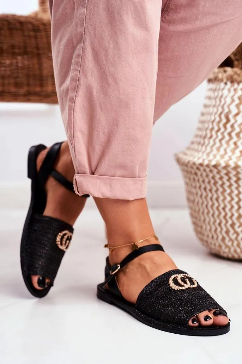 Discount Boto Czarne Damskie Płaskie Sandałki Lu Boo Plecione Felicia