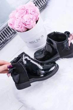 Dziewczęce></noscript>Boto Czarne Dziecięce Botki Ocieplane Z Suwakiem Lakierowane Small Diana