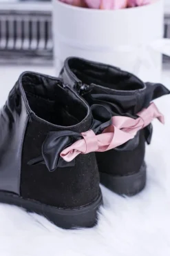 Dziewczęce></noscript>Boto Czarne Dziecięce Botki Ocieplane Z Suwakiem Lakierowane Small Diana