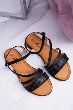 Discount Czarne Eleganckie Damskie Sandałki Noemie Damskie Sandały Płaskie