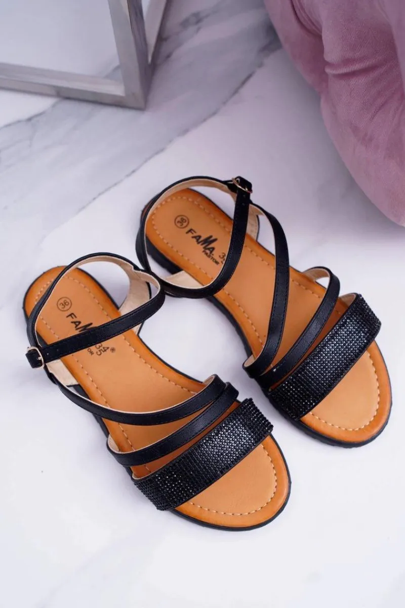 Discount Czarne Eleganckie Damskie Sandałki Noemie Damskie Sandały Płaskie