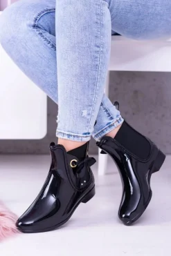 Kalosze Damskie>Boto Czarne Lakierowane Damskie Kalosze Sztyblety Someday