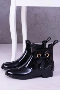 Kalosze Damskie>Boto Czarne Lakierowane Damskie Kalosze Sztyblety Someday