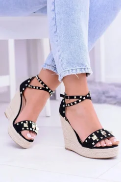 Best Boto Czarne Sandały Na Koturnie Espadryl Ćwieki Dżety Narumi