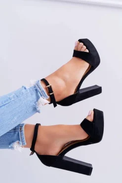 Discount Boto Czarne Sandały na Słupku Platforma SkyDream