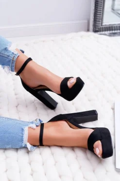 Discount Boto Czarne Sandały na Słupku Platforma SkyDream