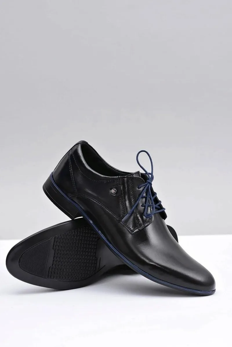 Sale Czarne Skórzane Eleganckie Półbuty Massimiliano Męskie Półbuty Eleganckie